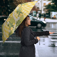 Aloha Puakenikeni Anthurium Pikake Lei Umbrella Gold Hawaiian Palaka Pattern LT9 - Polynesian Pride
