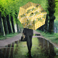 Aloha Puakenikeni Anthurium Pikake Lei Umbrella Gold Hawaiian Palaka Pattern LT9 - Polynesian Pride