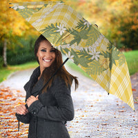 Aloha Puakenikeni Anthurium Pikake Lei Umbrella Gold Hawaiian Palaka Pattern LT9 - Polynesian Pride