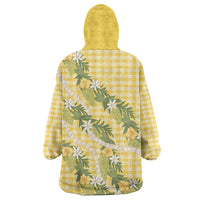 Aloha Puakenikeni Anthurium Pikake Lei Wearable Blanket Hoodie Gold Hawaiian Palaka Pattern LT9 - Polynesian Pride