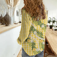 Aloha Puakenikeni Anthurium Pikake Lei Women Casual Shirt Gold Hawaiian Palaka Pattern LT9 - Polynesian Pride