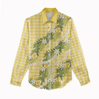 Aloha Puakenikeni Anthurium Pikake Lei Women Casual Shirt Gold Hawaiian Palaka Pattern LT9 - Polynesian Pride