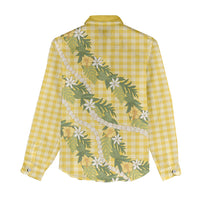 Aloha Puakenikeni Anthurium Pikake Lei Women Casual Shirt Gold Hawaiian Palaka Pattern LT9 - Polynesian Pride