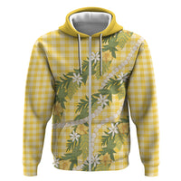Aloha Puakenikeni Anthurium Pikake Lei Zip Hoodie Gold Hawaiian Palaka Pattern LT9 Zip Hoodie Gold - Polynesian Pride