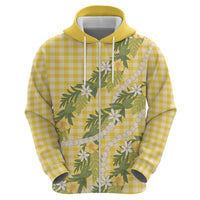 Aloha Puakenikeni Anthurium Pikake Lei Zip Hoodie Gold Hawaiian Palaka Pattern LT9 - Polynesian Pride