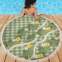 Aloha Puakenikeni Anthurium Pikake Lei Beach Blanket Green Hawaiian Palaka Pattern