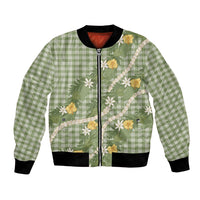 Aloha Puakenikeni Anthurium Pikake Lei Bomber Jacket Green Hawaiian Palaka Pattern