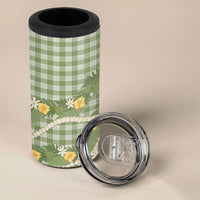 Aloha Puakenikeni Anthurium Pikake Lei 4 in 1 Can Cooler Tumbler Green Hawaiian Palaka Pattern