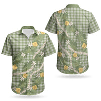 Aloha Puakenikeni Anthurium Pikake Lei Couples Matching Tank Maxi Dress and Hawaiian Shirt Green Hawaiian Palaka Pattern LT9 - Polynesian Pride