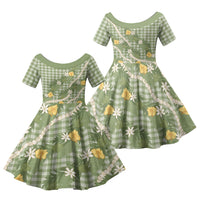 Aloha Puakenikeni Anthurium Pikake Lei Family Matching Long Sleeve Bodycon Dress and Hawaiian Shirt Green Hawaiian Palaka Pattern LT9 Daughter's Dress Green - Polynesian Pride