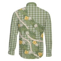 Aloha Puakenikeni Anthurium Pikake Lei Family Matching Long Sleeve Bodycon Dress and Hawaiian Shirt Green Hawaiian Palaka Pattern LT9 Son's Shirt Green - Polynesian Pride
