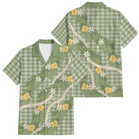Aloha Puakenikeni Anthurium Pikake Lei Family Matching Off Shoulder Maxi Dress and Hawaiian Shirt Green Hawaiian Palaka Pattern LT9 Dad's Shirt - Short Sleeve Green - Polynesian Pride