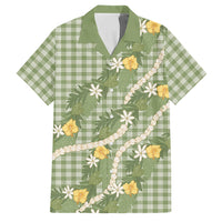 Aloha Puakenikeni Anthurium Pikake Lei Family Matching Puletasi and Hawaiian Shirt Green Hawaiian Palaka Pattern LT9 Dad's Shirt - Short Sleeve Green - Polynesian Pride