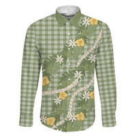 Aloha Puakenikeni Anthurium Pikake Lei Family Matching Short Sleeve Bodycon Dress and Hawaiian Shirt Green Hawaiian Palaka Pattern LT9 Daughter's Dress Green - Polynesian Pride