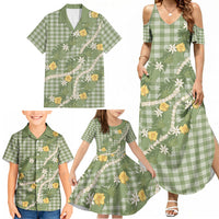 Aloha Puakenikeni Anthurium Pikake Lei Family Matching Summer Maxi Dress and Hawaiian Shirt Green Hawaiian Palaka Pattern LT9 - Polynesian Pride