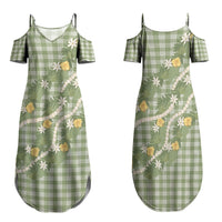 Aloha Puakenikeni Anthurium Pikake Lei Family Matching Summer Maxi Dress and Hawaiian Shirt Green Hawaiian Palaka Pattern LT9 Mom's Dress Green - Polynesian Pride