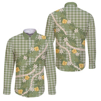 Aloha Puakenikeni Anthurium Pikake Lei Family Matching Summer Maxi Dress and Hawaiian Shirt Green Hawaiian Palaka Pattern LT9 Dad's Shirt - Long Sleeve Green - Polynesian Pride