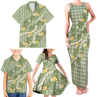 Aloha Puakenikeni Anthurium Pikake Lei Family Matching Tank Maxi Dress and Hawaiian Shirt Green Hawaiian Palaka Pattern LT9 - Polynesian Pride