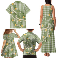 Aloha Puakenikeni Anthurium Pikake Lei Family Matching Tank Maxi Dress and Hawaiian Shirt Green Hawaiian Palaka Pattern LT9 Mom's Dress Green - Polynesian Pride