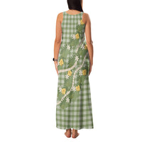 Aloha Puakenikeni Anthurium Pikake Lei Family Matching Tank Maxi Dress and Hawaiian Shirt Green Hawaiian Palaka Pattern