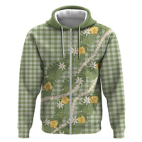 Aloha Puakenikeni Anthurium Pikake Lei Hoodie Green Hawaiian Palaka Pattern LT9 Zip Hoodie Green - Polynesian Pride