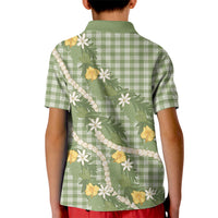 Aloha Puakenikeni Anthurium Pikake Lei Kid Polo Shirt Green Hawaiian Palaka Pattern