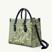 Aloha Puakenikeni Anthurium Pikake Lei Leather Bag Green Hawaiian Palaka Pattern LT9 Green - Polynesian Pride