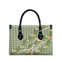 Aloha Puakenikeni Anthurium Pikake Lei Leather Bag Green Hawaiian Palaka Pattern LT9 - Polynesian Pride