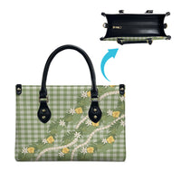 Aloha Puakenikeni Anthurium Pikake Lei Leather Bag Green Hawaiian Palaka Pattern LT9 - Polynesian Pride