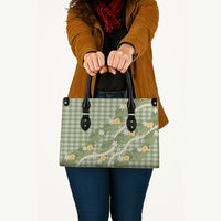 Aloha Puakenikeni Anthurium Pikake Lei Leather Bag Green Hawaiian Palaka Pattern LT9 - Polynesian Pride
