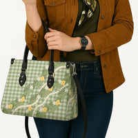 Aloha Puakenikeni Anthurium Pikake Lei Leather Bag Green Hawaiian Palaka Pattern LT9 - Polynesian Pride