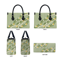 Aloha Puakenikeni Anthurium Pikake Lei Leather Bag Green Hawaiian Palaka Pattern LT9 - Polynesian Pride