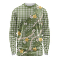 Aloha Puakenikeni Anthurium Pikake Lei Long Sleeve Shirt Green Hawaiian Palaka Pattern