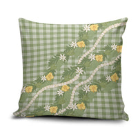 Aloha Puakenikeni Anthurium Pikake Lei Pillow Cover Green Hawaiian Palaka Pattern