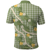 Aloha Puakenikeni Anthurium Pikake Lei Polo Shirt Green Hawaiian Palaka Pattern LT9 - Polynesian Pride