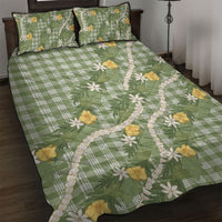 Aloha Puakenikeni Anthurium Pikake Lei Quilt Bed Set Green Hawaiian Palaka Pattern
