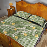 Aloha Puakenikeni Anthurium Pikake Lei Quilt Bed Set Green Hawaiian Palaka Pattern