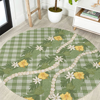 Aloha Puakenikeni Anthurium Pikake Lei Round Carpet Green Hawaiian Palaka Pattern LT9 Green - Polynesian Pride