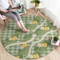 Aloha Puakenikeni Anthurium Pikake Lei Round Carpet Green Hawaiian Palaka Pattern LT9 - Polynesian Pride