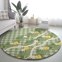 Aloha Puakenikeni Anthurium Pikake Lei Round Carpet Green Hawaiian Palaka Pattern LT9 - Polynesian Pride