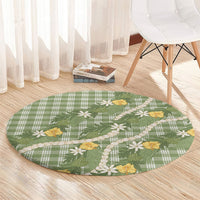 Aloha Puakenikeni Anthurium Pikake Lei Round Carpet Green Hawaiian Palaka Pattern LT9 - Polynesian Pride
