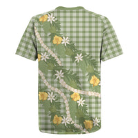 Aloha Puakenikeni Anthurium Pikake Lei Rugby Jersey Green Hawaiian Palaka Pattern