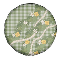 Aloha Puakenikeni Anthurium Pikake Lei Spare Tire Cover Green Hawaiian Palaka Pattern