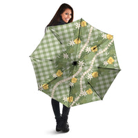 Aloha Puakenikeni Anthurium Pikake Lei Umbrella Green Hawaiian Palaka Pattern