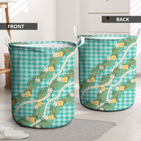 Aloha Puakenikeni Anthurium Pikake Lei Laundry Basket Marine Hawaiian Palaka Pattern LT9 - Polynesian Pride