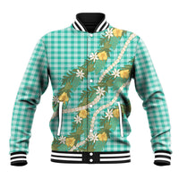 Aloha Puakenikeni Anthurium Pikake Lei Baseball Jacket Marine Hawaiian Palaka Pattern LT9 Unisex Marine - Polynesian Pride