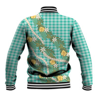 Aloha Puakenikeni Anthurium Pikake Lei Baseball Jacket Marine Hawaiian Palaka Pattern LT9 - Polynesian Pride