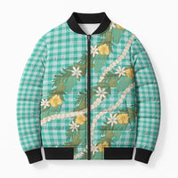 Aloha Puakenikeni Anthurium Pikake Lei Bomber Puffer Jacket Marine Hawaiian Palaka Pattern LT9 Unisex Marine - Polynesian Pride