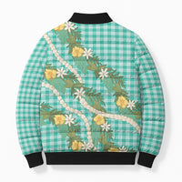 Aloha Puakenikeni Anthurium Pikake Lei Bomber Puffer Jacket Marine Hawaiian Palaka Pattern LT9 - Polynesian Pride