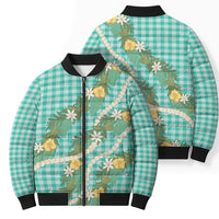 Aloha Puakenikeni Anthurium Pikake Lei Bomber Puffer Jacket Marine Hawaiian Palaka Pattern LT9 - Polynesian Pride